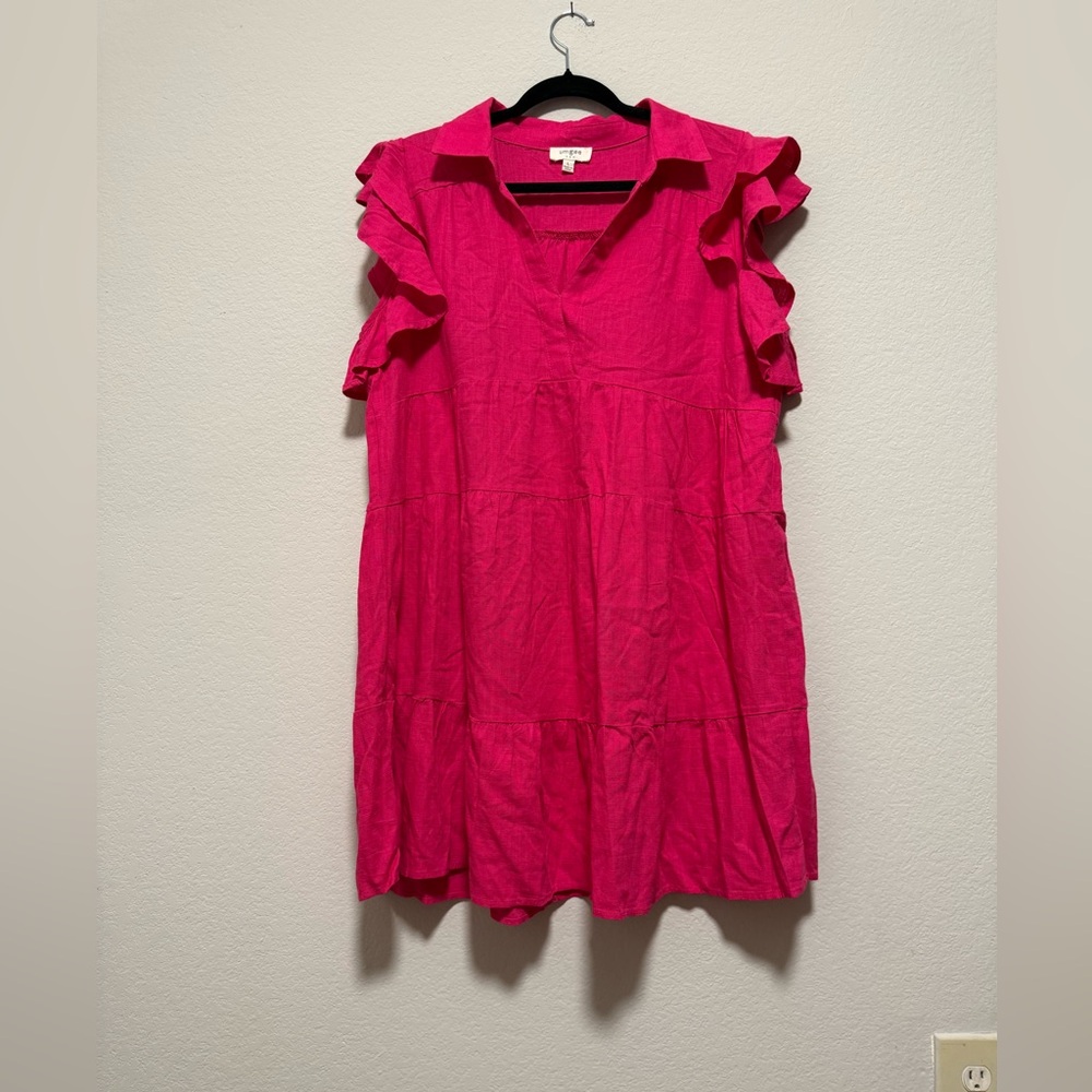 Umgee Hot Pink Ruffle Tiered Casual Dress